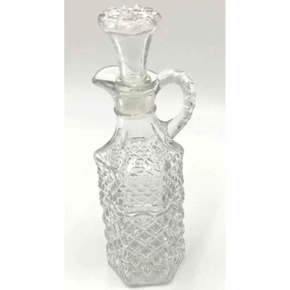 Two VTG Anchor Hocking Wexford Oil Vinegar Glass Decanter Bottle Cruet 1970s